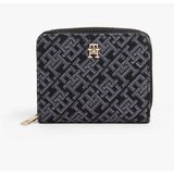 Tommy Hilfiger TH Monogram Logo Desenli Fermuarlı İç Bölmeli Cüzdan, Medium, AW0AW17957, Siyah, kadın