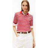 Tommy Hilfiger Th Scrıpt Lyocell Zıp Ss Polo Kadın Kırmızı T-Shirt - Ww0ww47853