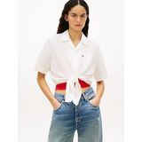 Tommy Hilfiger Tie Front Linen Gömlek, XS, DW0DW22210, Ekru, Kadın