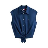 Tommy Hilfiger Tie Front Poplin Gömlek Gece Mavisi, XS, DW0DW22212, Gece Mavisi, Kadın