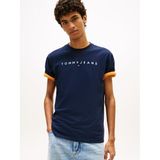 Tommy Hilfiger tjm reg linear logo tee ext Erkek T-Shirts dark night navy/sweet blue S