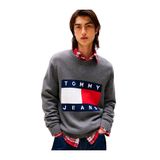 Tommy Hilfiger tjm reg melange flag sweater Erkek Kazak Black Htr M
