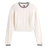 Tommy Hilfiger TJW Boxy Fit Cable Kazak, L, DW0DW22025, Antik Beyaz, Kadın