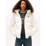 Tommy Hilfiger Tjw Büyük Beden Kapüşonlu Bayraklı Şişme Kadın Beyaz Mont DW0DW22041YBH