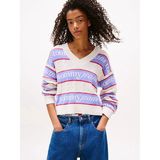 Tommy Hilfiger Tjw Çizgili Logolu Kadın Beyaz Kazak DW0DW21682YBH - S
