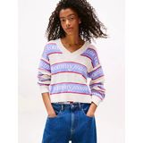 Tommy Hilfiger Tjw Çizgili Logolu Kadın Beyaz Kazak DW0DW21682YBH