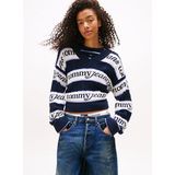 Tommy Hilfiger Tjw Çizgili Logolu Kadın Mavi Kazak DW0DW21682C1G - S