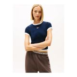 Tommy Hilfiger TJW Dar Kesim Amblemli Kısa Kollu Fitilli Kadın Lacivert T-shirt DW0DW22575C1G