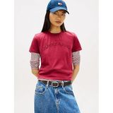 Tommy Hilfiger TJW Regular Fit Varsity SS T-shirt, S, DW0DW22458, Fuşya - Kırmızı, Kadın