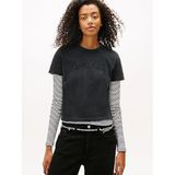 Tommy Hilfiger TJW Regular Varsity SS T-shirt, L, DW0DW22458, Siyah, Kadın