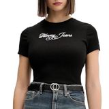 TOMMY HILFIGER TJW SLIM ESS LOGO 1 RIB TEE EXT Kadın T-shirt, Black, M