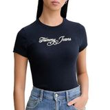 TOMMY HILFIGER TJW SLIM ESS LOGO 1 RIB TEE EXT Kadın T-shirt, Dark Night Navy, M