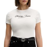 TOMMY HILFIGER TJW SLIM ESS LOGO 1 RIB TEE EXT Kadın T-shirt, Ecru, L
