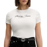 TOMMY HILFIGER TJW SLIM ESS LOGO 1 RIB TEE EXT Kadın T-shirt, Ecru, S