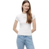 Tommy Hilfiger tjw slim ess logo2 rib tee ext Kadın T-Shirts ecru M