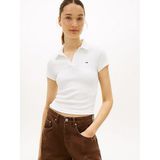 Tommy Hilfiger TJW Slim Fit Rib Örgü Polo Yaka T-shirt, M, DW0DW22326, Ekru, Kadın