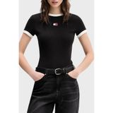 TOMMY HILFIGER TJW SLIM SH BADGE SS RIB EXT Kadın T-shirt, Black, S