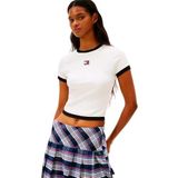 TOMMY HILFIGER TJW SLIM SH BADGE SS RIB EXT Kadın T-shirt, Ecru, S