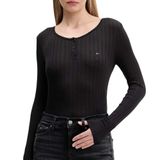 Tommy Hilfiger tjw slim sh irregular rib ls Kadın Shirt Black S
