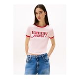 Tommy Hilfiger tjw slim sh script ringr tee ext Kadın Shirt Precious Pink S