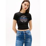 Tommy Hilfiger tjw slim sh tommy ny rib tee Kadın Shirt Black S