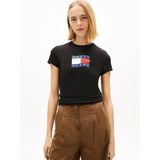 Tommy Hilfiger tjw slim wavy flag tee ext Kadın T-Shirts black M