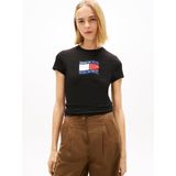 Tommy Hilfiger tjw slim wavy flag tee ext Kadın T-Shirts black XS