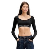 Tommy Hilfiger TJW SP Crop Tape LS Rib T-shirt, L, DW0DW22538, Siyah, Kadın