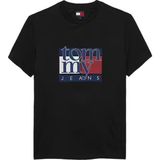 Tommy Hilfiger Tommy Erkek Slim Fit Siyah Logo Baskılı T-Shirt %100 Pamuk Kısa Kol Trend Tasarım