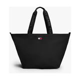Tommy Hilfiger Tommy Jeans Kadın Yazılı Askılı Tote Omuz Çantası %100 Polyester Siyah Modern Tasarım