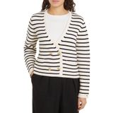 Tommy Hilfiger V Yaka Standart Çizgili Lacivert - Beyaz Kazak Kadın BRETON GOLD BUTTON OVRLP CARDI