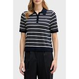 Tommy Hilfiger Yün ve Ipek Karışımlı Çizgili Düğmeli Polo Yaka Kazak Bayan Kazak WW0WW48450 0A6 - Lacivert - XL