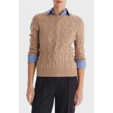 Tommy Hilfiger Yünlü Regular Fit Bisiklet Yaka Örgü Kazak Bayan Kazak WW0WW43586 Adm - Bej - XL