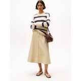 Tommy Hilfiger Yuvarlak Yaka Standart Çizgili Bej Kazak Kadın WW0WW444810AN