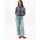 Tommy Hilfiger Yuvarlak Yaka Standart Çizgili Lacivert Kazak Kadın WW0WW408460X4