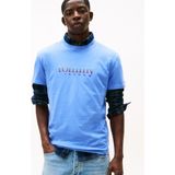 Tommy Jeans Bisiklet Yaka Baskılı Mavi Erkek T-Shirt DM0DM22333C58 Mavi T-Shirt
