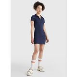 Tommy Jeans DW0DW12877C87 Polo Yaka Regular Fit Mavi Kadın Diz Üstü Elbise