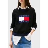 Tommy Jeans Logolu Regular Fit Bisiklet Yaka Kazak Bayan Kazak DW0DW20970 Bds - Siyah - XS