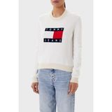 Tommy Jeans Logolu Regular Fit Bisiklet Yaka Kazak Bayan Kazak DW0DW20970 Ybl - Beyaz - XS