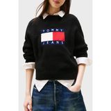 Tommy Jeans Logolu Yün Karışımlı Relaxed Fit Bisiklet Yaka Kazak Bayan Kazak DW0DW21782 Hev - Antrasit