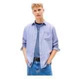 Tommy Jeans Regular Fit Çizgili Gömlek, L, 5003340392, Mavi, Erkek