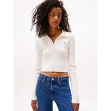 Tommy Jeans Tjw Klasik Polo Uzun Kollu Kadın Kazak DW0DW21829YBH - Beyaz