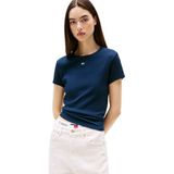 Tommy Jeans TJW SLIM ESSENTIAL RIB SS Kadın T-shirt Dark Night Navy XS