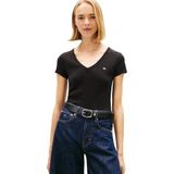 Tommy Jeans TJW SLIM ESSENTIAL RIB V SS Kadın T-shirt Black L