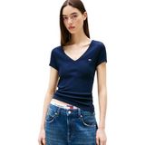 Tommy Jeans TJW SLIM ESSENTIAL RIB V SS Kadın T-shirt Dark Night Navy L
