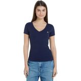 Tommy Jeans TJW SLIM ESSENTIAL RIB V SS Kadın T-shirt Dark Night Navy M