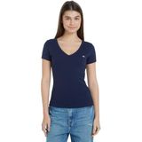 Tommy Jeans TJW SLIM ESSENTIAL RIB V SS Kadın T-shirt Dark Night Navy S