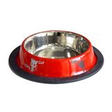 Tommy Kırmızı 8 Oz Kedi Desenli Çelik Mama ve Su Kabı