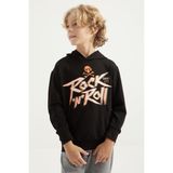 Tommy Life 11002 Siyah Baskı Detaylı Standart Kalıp Kapüşonlu Erkek Çocuk Sweatshirt