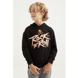 Tommy Life 11002 Siyah Yazı Baskılı Kanguru Cepli Kapüşonlu Standart Kalıp Erkek Çocuk Sweatshirt